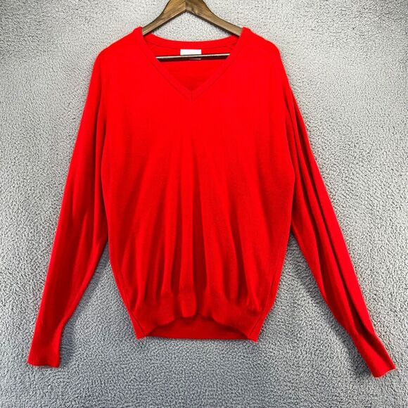 Vintage Knit Sweater Men's Large Red V Neck Pullover Acrylic Town & Country 90s - Picture 1 of 11